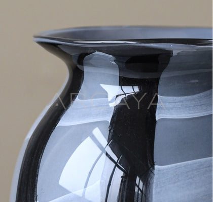 Black Grey Striped Glass Vase - scene