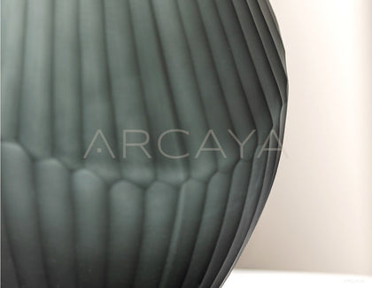 Hand Carved Irregular Dark Green Glass Vase - scene