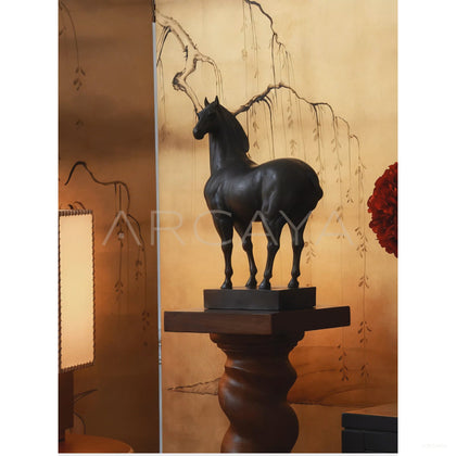 Faux Jade Black Horse Sculpture - scene
