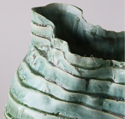 Wabi Sabi Green Rock Texture Ceramic Vase - scene