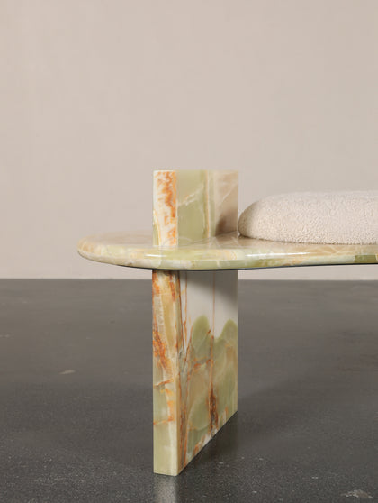 Green Beige Marble Curved Stool - scene