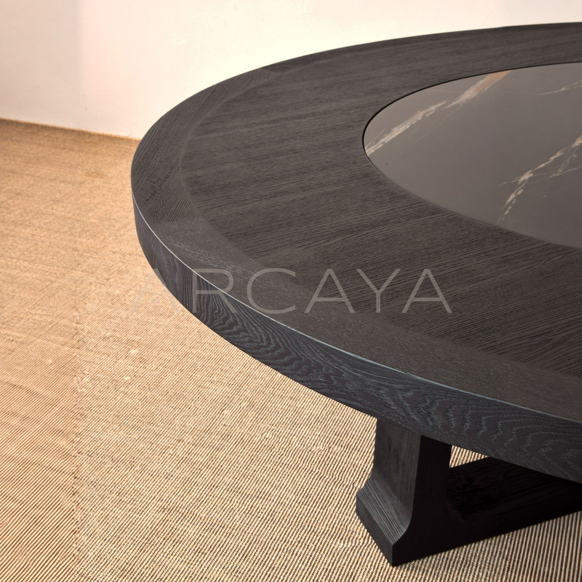 Oak Matte Black Brushed Round Table Lazy Susan - main
