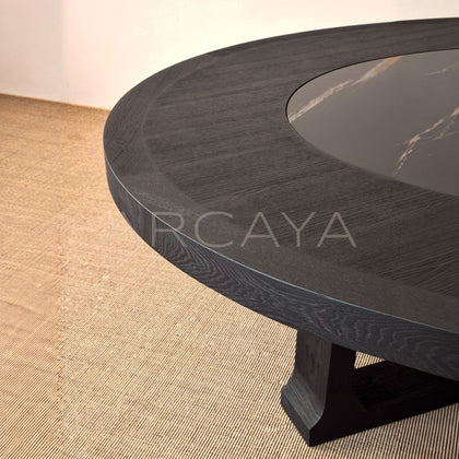 Oak Matte Black Brushed Round Table Lazy Susan - main