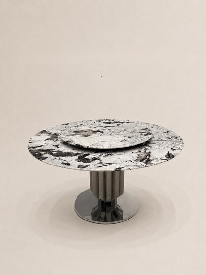 Daze Snow Mountain Blue Stone Round Dining Table - scene