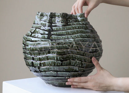 Handmade Spiral Layered Stoneware Vase - scene