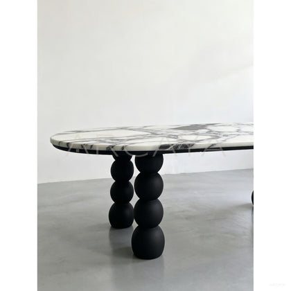 Ash Wood Marble Art Dining Table - scene