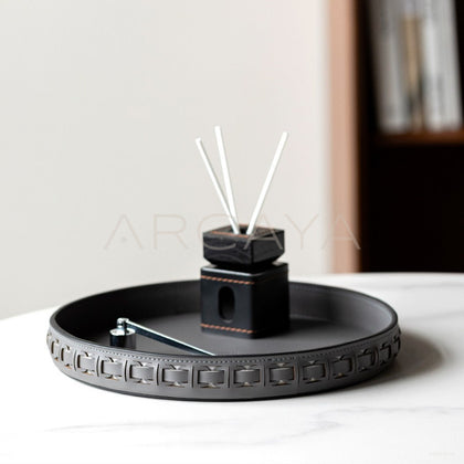 Leather Round Entryway Key Tray - main