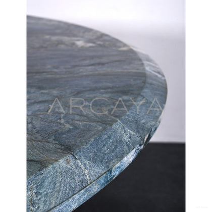 Teal Stone Round Dining Table - scene