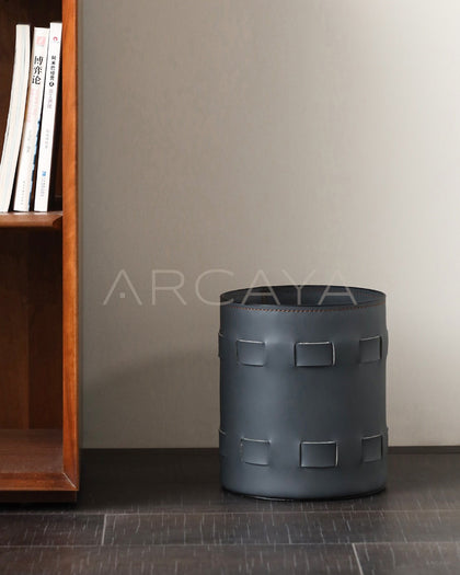 Handwoven Leather Storage Bucket - scene