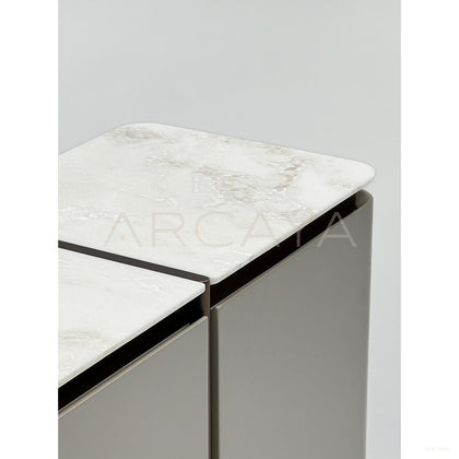 Italian Minimalist Stone Curved Door Sideboard - scene