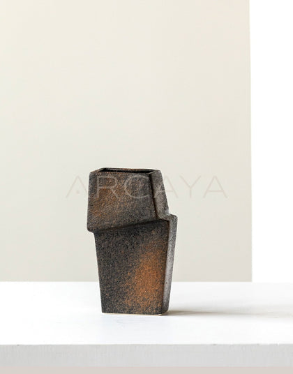 Handmade Offset Geometric Square Ceramic Vase - scene