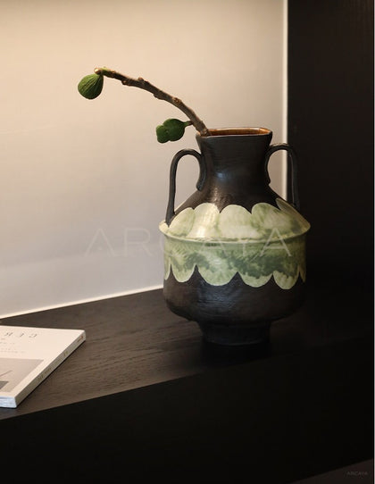 Dadan Double Ear Hand Painted Art Vase - scene