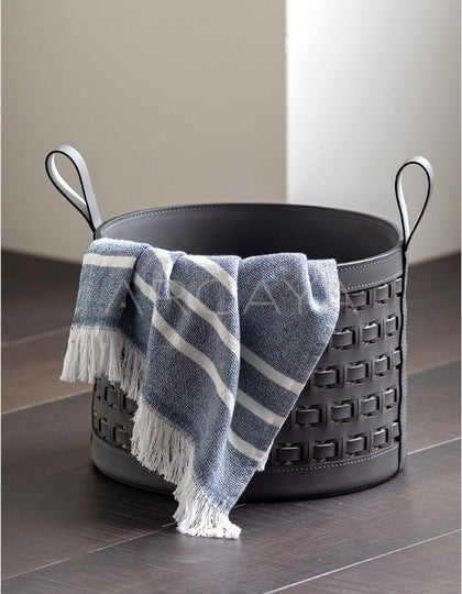 Handwoven Leather Storage Bucket With Handle - scene