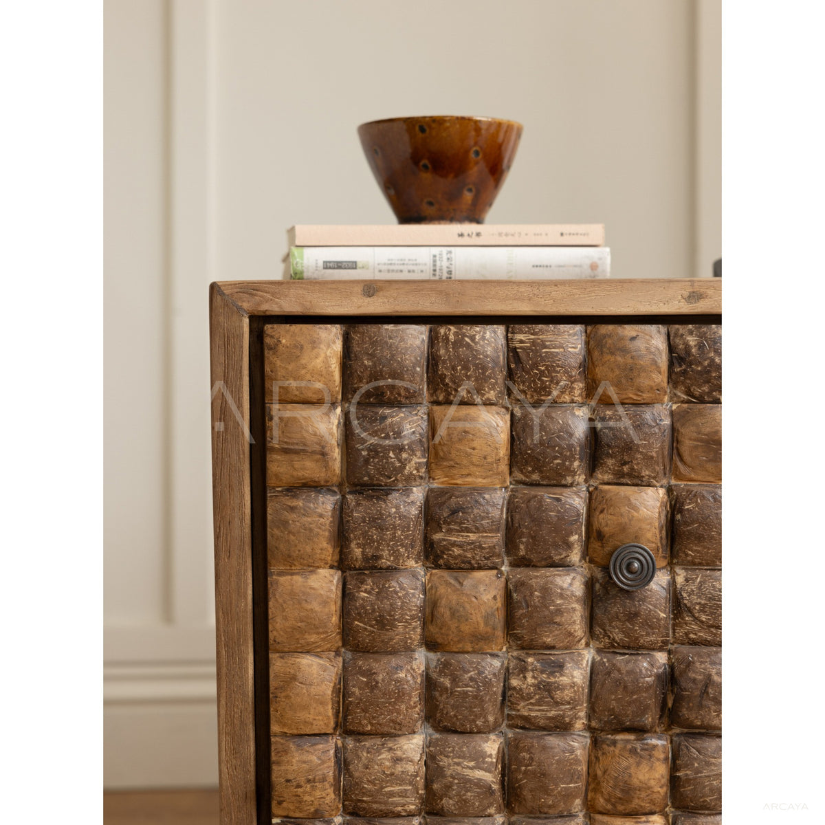 Coco Coconut Shell Reclaimed Wood Cabinet in detail