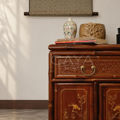 Gold Painted Flower Bird Four Door Sideboard - scene