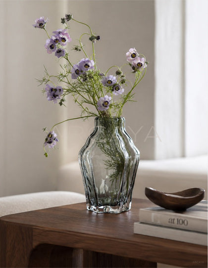 Ribbed Smoked Glass Vase - scene