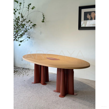 Oriental Metal Wood Stone Dining Table - scene