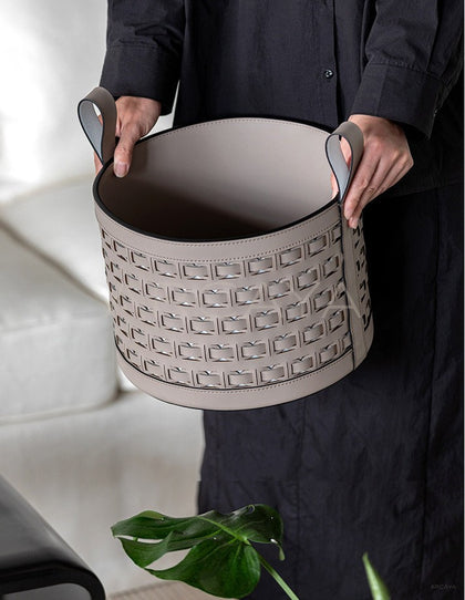 Handwoven Leather Storage Bucket With Handle - scene