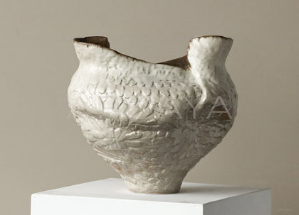 Vintage Handmade Textured Ceramic Vase - scene