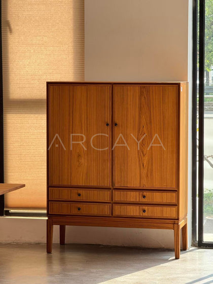 Burmese Teak Mid Century Two Door Four Drawer Cabinet - scene