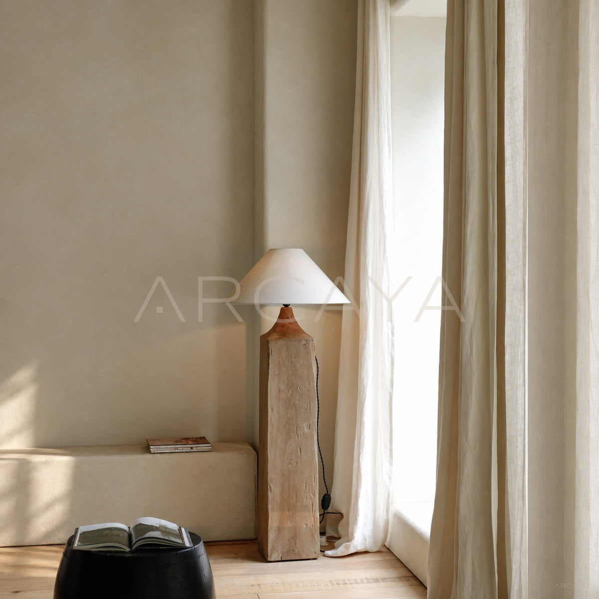 Reclaimed Wood Linen Floor Lamp - main