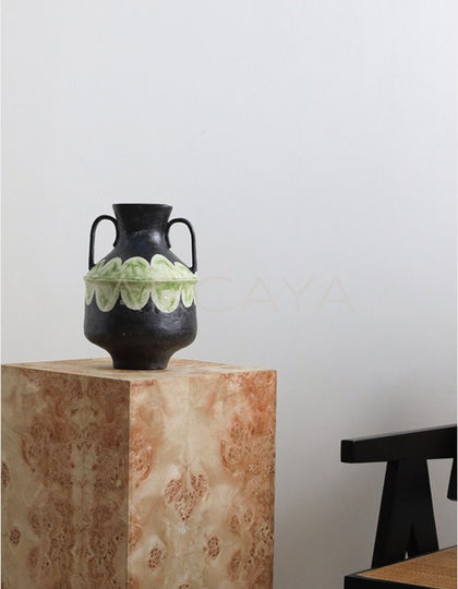 Dadan Double Ear Hand Painted Art Vase - scene
