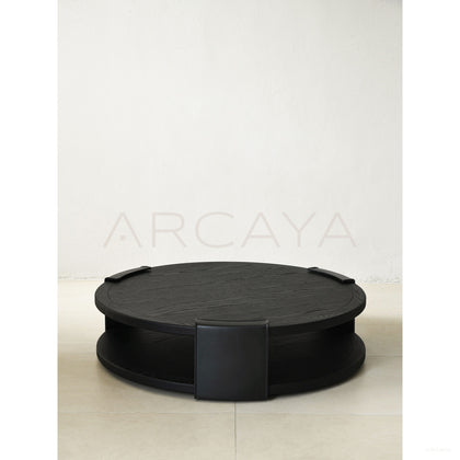Old Money Brass Oak Round Side Table - scene