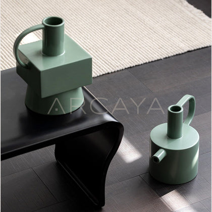 Minimalist Geometric Dark Green Ceramic Vase - main
