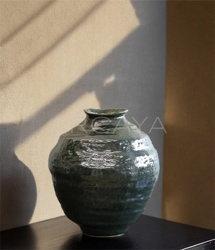 Wabi Sabi Round Belly Ceramic Jar Vase - scene