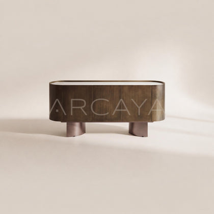 Italian Bronze Metal Stone Curved Sideboard - main