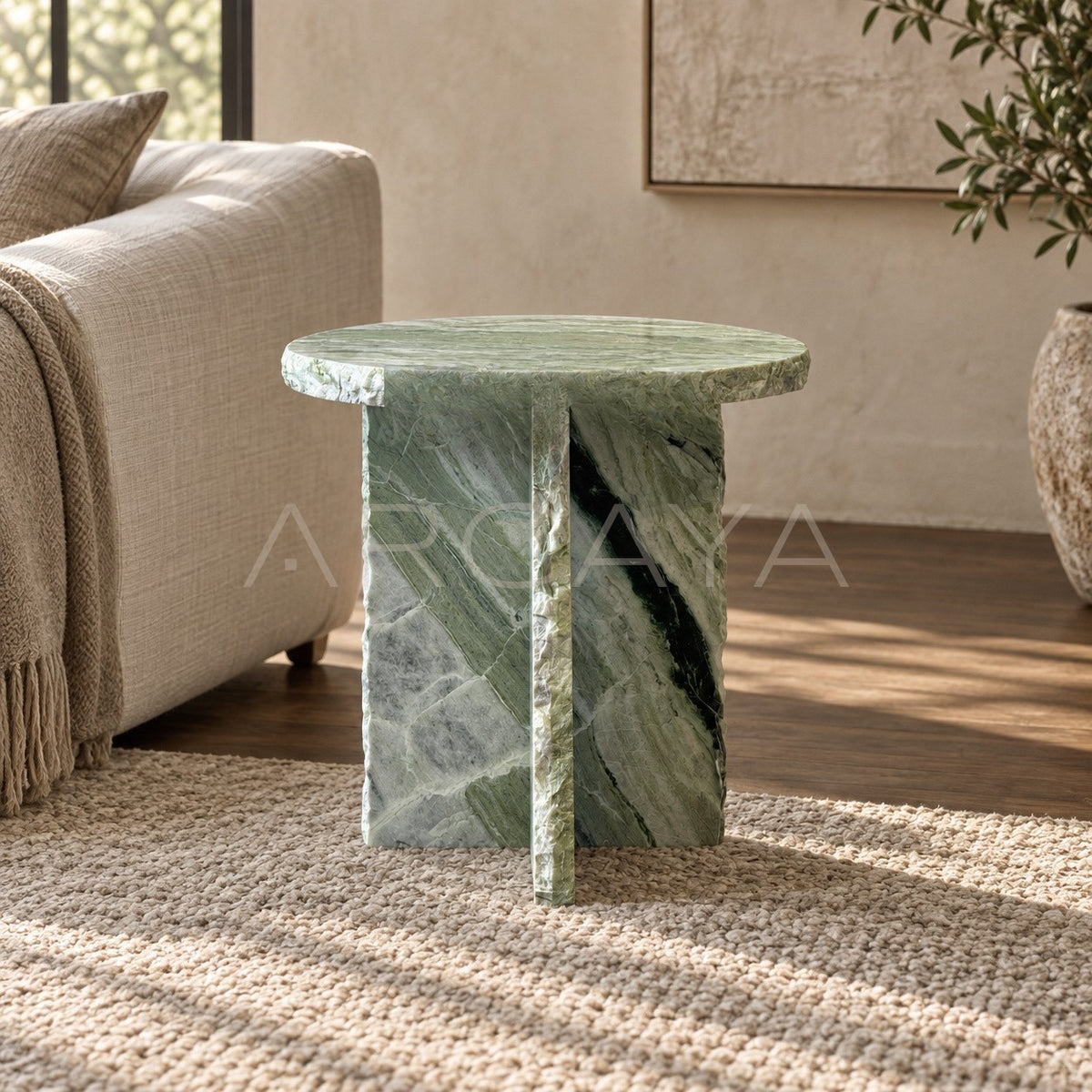 Custom Green Marble Live Edge Piece — Side Table in detail