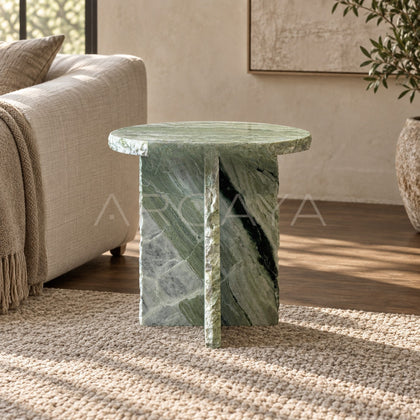 Custom Green Marble Live Edge Piece — Side Table - scene