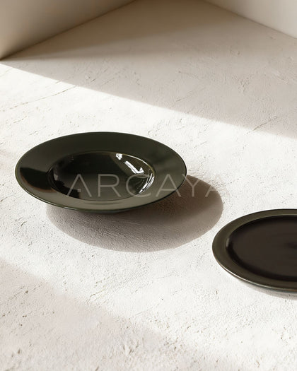 Handmade Black Glaze Wide Rim Deep Plate - scene