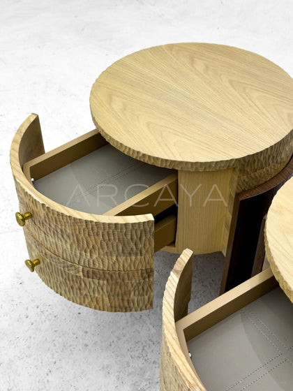 Round Two Tone Wood Nightstand - detail