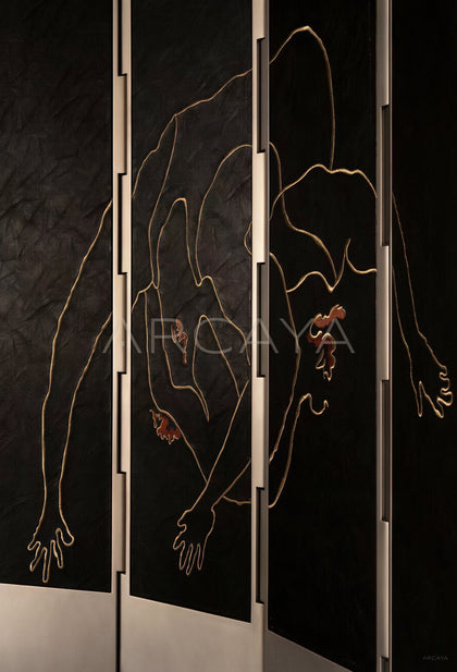 Leather Embroidered Folding Screen - scene