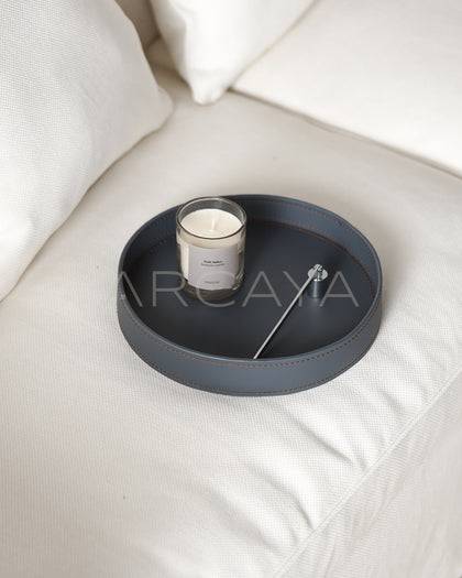 Handmade Leather Round Storage Tray - scene