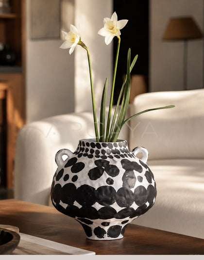 Wabi Sabi Black White Polka Dot Double Ear Vase - scene