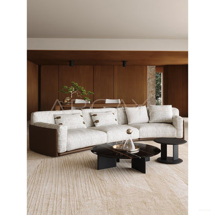 Italian Leather Fabric Minimalist Sofa - scene