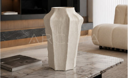 Hand Pinched Angular Plain White Vase - scene