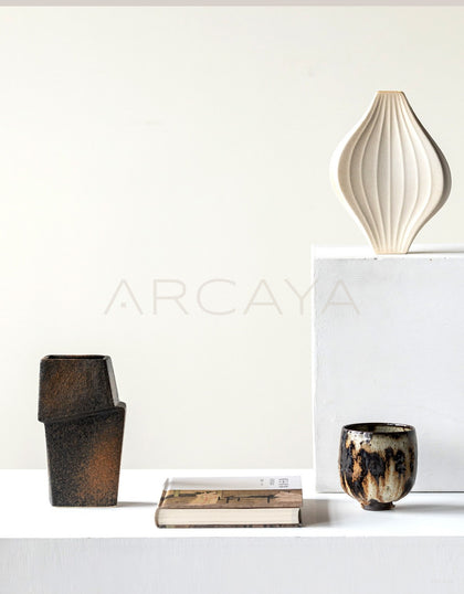 Handmade Offset Geometric Square Ceramic Vase - scene