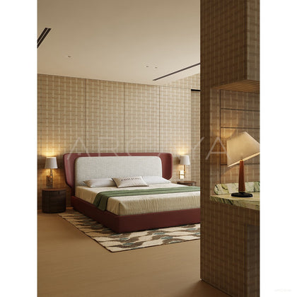Wide Headboard Leather Trim Bed - scene