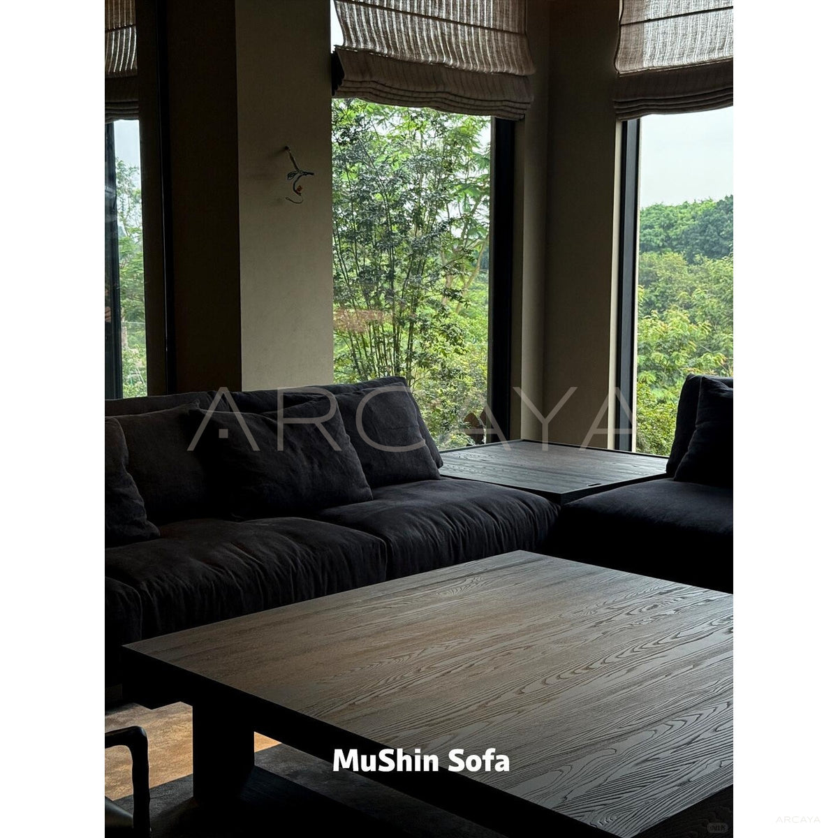 Mushin Black Linen Sofa in detail