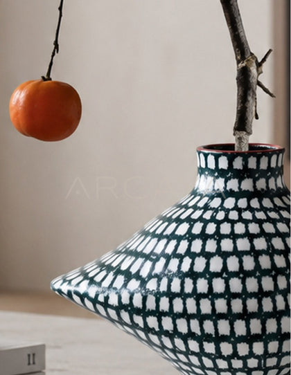 Dadan Dark Green Checkered Ceramic Vase - scene