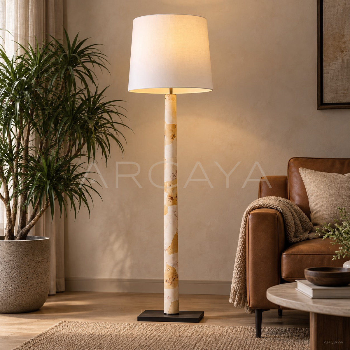 Travertine Column Fabric Shade Floor Lamp 95335 - main