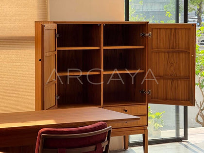 Burmese Teak Mid Century Two Door Four Drawer Cabinet - scene