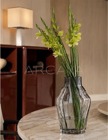 Angular Clear Glass Vase Dining - scene
