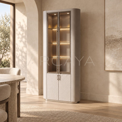 Italian Diamond Leather Glass Display Cabinet - scene