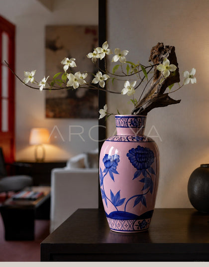 Hand Painted Blue White Ceramic Vase Boxi - scene