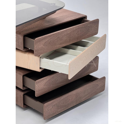 Walnut Irregular Glass Stacked Drawer Desk - scene