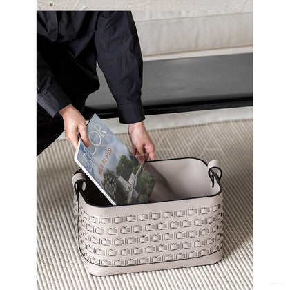 Handwoven Leather Storage Basket With Handles - scene